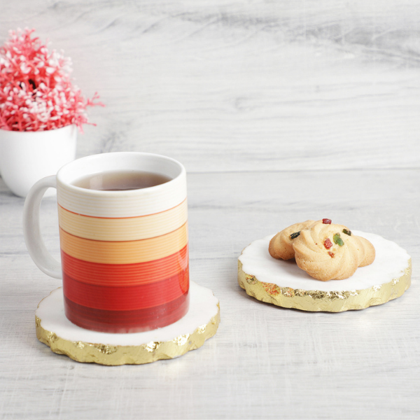 NikkisPride marble white gold foil tea cookie coasters set of 2